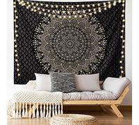 Edeesky Arazzo mandala nero da appendere alla parete con medaglione, psichedelico, estetico, indiano, hippie, decorazione, arte boho, per casa, coperta per camera da letto, soggiorno, dormitorio