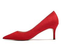 EDEFS Donna Décolleté Classiche a Punta, Tacco Gattino alla Moda, Scarpe da Vestire Ufficio Eleganti, Camoscio Rosso Taglia EU36