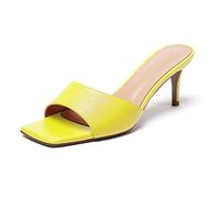 EDEFS Donna Mules Punta Quadrata Tacco Bassissimo Sandali 6,5 cm Punta Aperta Slip On Pantofole per Estate Casual Festa Vita Quotidiana Lavoro Giallo Opaco EU36