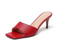 EDEFS Donna Slip On Punta Quadrata Punta Aperta Mules 6,5 cm Tacco Bassissimo Sandali Pantofole per Estate Casual Festa Vita Quotidiana Lavoro Rosso Opaco EU35