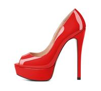 EDEFS Donne Eleganti Peep Toe Platform Pumps Slip On Tacco a Spillo comodità per Celebrazioni da Sposa & Serate di Festa Rosso EU42