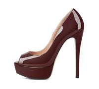 EDEFS Donne Sposa Essenziale Platform Pumps 15 cm Tacco a Spillo Slip On con Eleganza Peep Toe per Feste & Lusso Quotidiano Bordeaux EU38