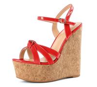 EDEFS Sandali con Plateau Donna Tacco a Cuneo 16 cm Punta Aperta con Cavigliera Scarpe Estate per Lavoro Quotidiano Matrimoni & Eventi Speciali Rosso EU44