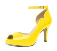 EDEFS Sandali Donna con Plateau Punta Aperta Tacchi a Spillo 9 cm e Cavigliera per Estate Party Casual Lavoro Giallo EU37