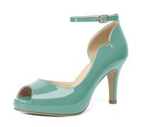 EDEFS Sandali Donna con Plateau Punta Aperta Tacchi a Spillo 9 cm e Cavigliera per Estate Party Casual Lavoro Verde Menta EU37