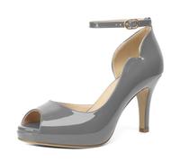 EDEFS Sandali Donna con Plateau Punta Aperta Tacchi a Spillo 9 cm e Cavigliera per Estate Party Casual Lavoro Grigio EU37