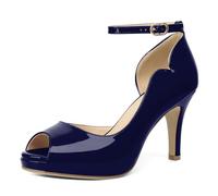 EDEFS Sandali Donna con Plateau Punta Aperta Tacchi a Spillo 9 cm e Cavigliera per Estate Party Casual Lavoro Marina Militare EU37
