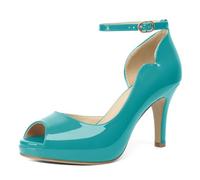 EDEFS Sandali Donna Plateau Punta Aperta con Cavigliera Tacchi a Spillo 9 cm per Estate Casual Party Matrimonio Turchese EU38