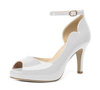 EDEFS Sandali Donna Plateau Punta Aperta Tacchi a Spillo 9 cm con Cavigliera per Estate Casual Party Matrimonio Bianco EU42
