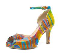 EDEFS Sandali Donna Plateau Punta Aperta Tacchi a Spillo 9 cm con Cavigliera per Estate Matrimonio Party Casual Lavoro Calore Multicolore EU41