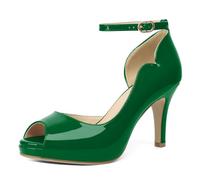 EDEFS Sandali Donna Plateau Punta Aperta Tacchi a Spillo 9 cm con Cavigliera per Estate Matrimonio Party Casual Lavoro Verde EU41