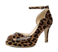 EDEFS Sandali Donna Plateau Punta Aperta Tacchi a Spillo 9 cm con Cavigliera per Estate Matrimonio Party Casual Lavoro Leopardo EU41