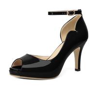 EDEFS Sandali Donna Punta Aperta con Cavigliera 9 cm Plateau Tacchi a Spillo per Estate Casual Party Lavoro Matrimonio Nero EU43