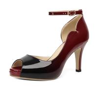 EDEFS Sandali Donna Punta Aperta con Cavigliera 9 cm Plateau Tacchi a Spillo per Estate Casual Party Lavoro Matrimonio Nero Rosso EU43