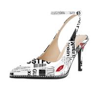 EDEFS Slingback 9 cm Tacchi Alti a Spillo Punta A Punta con Perline e Cinturino alla Caviglia per Lavoro Festa Matrimonio Labbra Rosse EU42