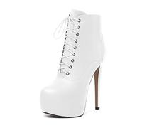 EDEFS Stivaletti con Tacco alto Piattaforma Donna con Chiusura a Cerniera Punta Tonda e Tacco da 16 cm della moda per Matrimonio Festa Lavoro e Chic Quotidiano Bianco Opaco EU38