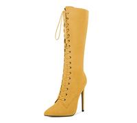 EDEFS Stivaletti Donna Invernali Stivali Caviglia con Tacco High Heel Zip Up A Punta Sexy Stiletto Knee High Boots Giallo EU42