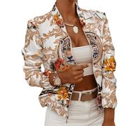 Edelaura Bomber da Donna a Blocchi di Colore o Tinta Unita Leggero e Corto con Zip Elegante Bomber Primaverile a Maniche Lunghe Giacca in Stile College da Mezza Stagione Giacca Sportiva Casual