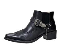 Edelaura Cowboy per Uomo Stivaletti Western Stivali da Equitazione Invernali Monocolore Stampati con Tacco a Blocco e Fibbia Stivali da Lavoro Eleganti in Pelle a Punta per il Tempo Libero