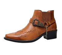 Edelaura Cowboy per Uomo Stivaletti Western Stivali da Equitazione Invernali Monocolore Stampati con Tacco a Blocco e Fibbia Stivali da Lavoro Eleganti in Pelle a Punta per il Tempo Libero