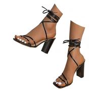 Edelaura Sandali Tacco Alto Eleganti da Donna con Cinturini Incrociati Seducenti per Serate Stile Romano Tacco Blocco Estivi Informali Monocolore con Lacci Aperti Sulla Punta per Feste