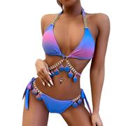 Edelaura Set Bikini 2 Pezzi per Donna Sexy Costume da Bagno a Collo Halter Push-up Superiore con Lacci sul Retro Pantaloncini Bikini Triangolari con Fiocco Tuta da Spiaggia per Il Tempo Libero
