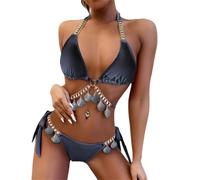 Edelaura Set Bikini 2 Pezzi per Donna Sexy Costume da Bagno a Collo Halter Push-up Superiore con Lacci sul Retro Pantaloncini Bikini Triangolari con Fiocco Tuta da Spiaggia per Il Tempo Libero