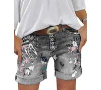 Edelaura Shorts in Jeans da Donna Stampate alla Moda Orlo Arrotolato Lavaggio Vita Alta Elastiche con Bottoni e Tasche per la Spiaggia e Il Tempo Libero