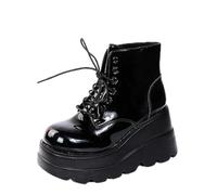Edelaura Stivaletti con Lacci Eleganti da Donna in Stile Gotico Punk Stivali da Moto Plateau in Pelle Lacca Nera Stivaletti Comodi per il Tempo Libero con Tacco a Zeppa