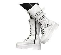 Edelaura Stivali Donna Vintage Gotici a Plateau Monocolor Media Altezza Eleganti Inverno con Cerniera e Fibbia da Moto con Tacco a Blocco Casual