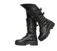 Edelaura Stivali Donna Vintage Gotici a Plateau Monocolor Media Altezza Eleganti Inverno con Cerniera e Fibbia da Moto con Tacco a Blocco Casual