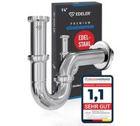EDELER® Sifone universale per lavabo in acciaio inox, tubo di scarico regolabile in altezza, scarico lavabo 1 1/4" cromato, manicotto in gomma gratuito.