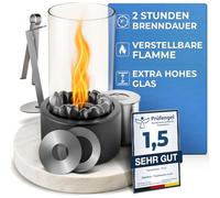 Edelfeld - Camino da tavolo caldo [incl. fiamme] - Fuoco da tavolo per interni ed esterni - Fiamma regolabile - Camino a etanolo biologico con pietre decorative [nero] - Camino da tavolo a bioetanolo