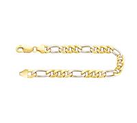 EDELIND Bracciale uomo 18K 14K bicolor, 5,7mm maglia Figaro, 8K | Bracciale in oro giallo e bianco per donna e uomo; maglia Figaro vuoto in oro vero titolo 585, 750, 333