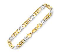EDELIND Bracciale uomo 18K 14K bicolor, 5,7mm maglia Figaro, 8K | Bracciale in oro giallo e bianco per donna e uomo; maglia Figaro vuoto in oro vero titolo 585, 750, 333