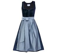 Edelnice Trachtenmode Midi Dirndl Luna, velluto blu, con grembiule Dirndl, taglia 32-54, Blu, 50