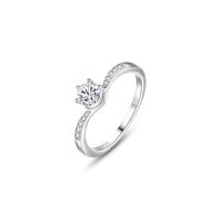 Edelstahl Ringe Damen Silber, Promise Ring Beste Freundin Crown Channel 6 Krallen mit Rundschliff Weiß Zirkonia 925 Silber, 52 (16.6), 925 Silber, Zirconia