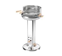 Edelstahl-Säulengrill Rotondo ø39cm Manico IN Legno Griglietta Grillhöhe 74-83cm