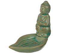 Eden Green Thai Buddha e Foglia, Ceramica, Multicolore, Altezza 10 cm, Larghezza 6,5 cm, profondità 11 cm