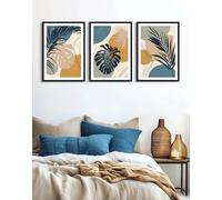 EDEN - Set di 3 stampe artistiche floreali astratte, decorazione per la casa per soggiorno, camera da letto, cucina e bagno, senza cornice, formato A2