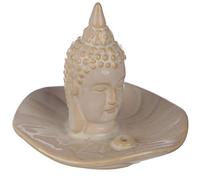 Eden Thai-Bruciatore di incenso con Buddha e Foglie, Ceramica, Multi, Height 9cm Width 10cm Depth 10cm
