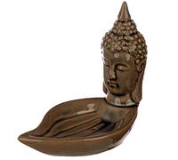 Eden Thai Buddha Testa e Foglia di incenso, Ceramica, Multicolore, Altezza 10 cm, Larghezza 6 cm, profondità 11 cm