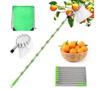 Edencomer Raccoglitore per Mele con Manico telescopico Lungo 2,6 m, 6 sezioni, con Supporto per Borsa in Tessuto e Borsa con Coulisse, per Raccogliere Frutta da luoghi Alti