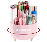 EDENMS Portapenne da scrivania, 5 scomparti, girevole a 360°, organizer per scrivania, articoli di cancelleria, carino, per ufficio, scuola, casa, forniture artistiche, rosa