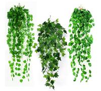 Edera artificiale, pianta sospesa artificiale, 105 cm, 3 pezzi | Pianta artificiale da appendere, in vaso, come vera plastica, per parete, scaffale, balcone, camera, decorazione per interni