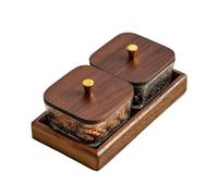 edfttgyu Diviso Fruit and Snack Serving Tray with,Square Glass Snackle Box,with Walnut Wooden Lids and Tray,for Party, Candy Jars, Cookies, Nuts, Fruits and Snack Box(Double Grid)