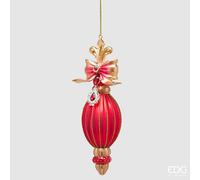 EDG Enzo De Gasperi Addobbo Fuso a Righe Red Gold H22 Ø7 cm - Decorazione di Natale