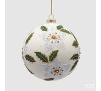 EDG Enzo De Gasperi Addobbo Natale Palla Fiore Vetro D 12 Cm White Green 1 Pz