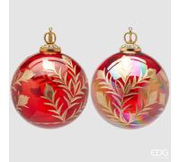 EDG Enzo De Gasperi Addobbo Natale Palla Vetro Fiori D 13 Cm Red Gold 1 Pz