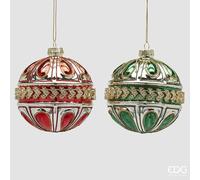 EDG Enzo De Gasperi Addobbo Palla Rococo di Natale Ass. D 10 Cm Green Red 1 Pz